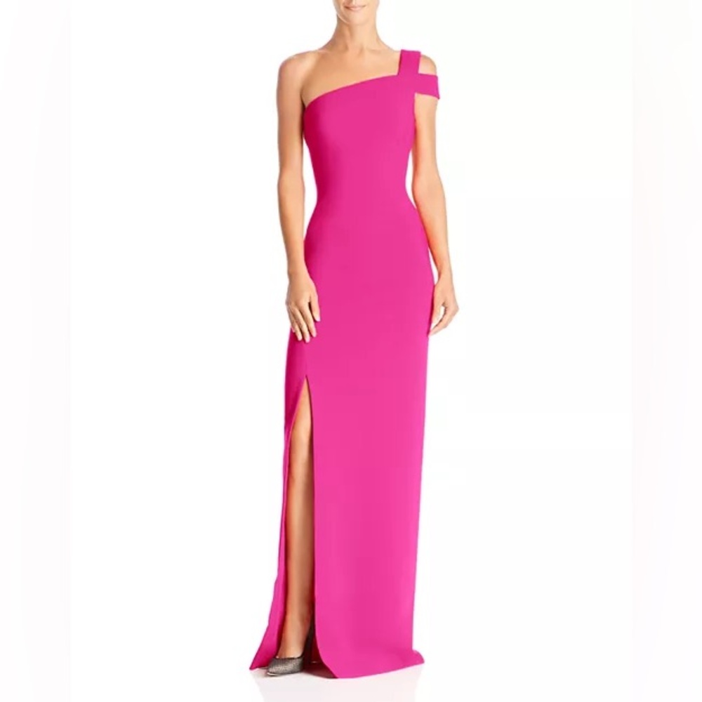 LIKELY Maxson Asymmetric One Shoulder Pink Side Slit Maxi Dress Women's 0